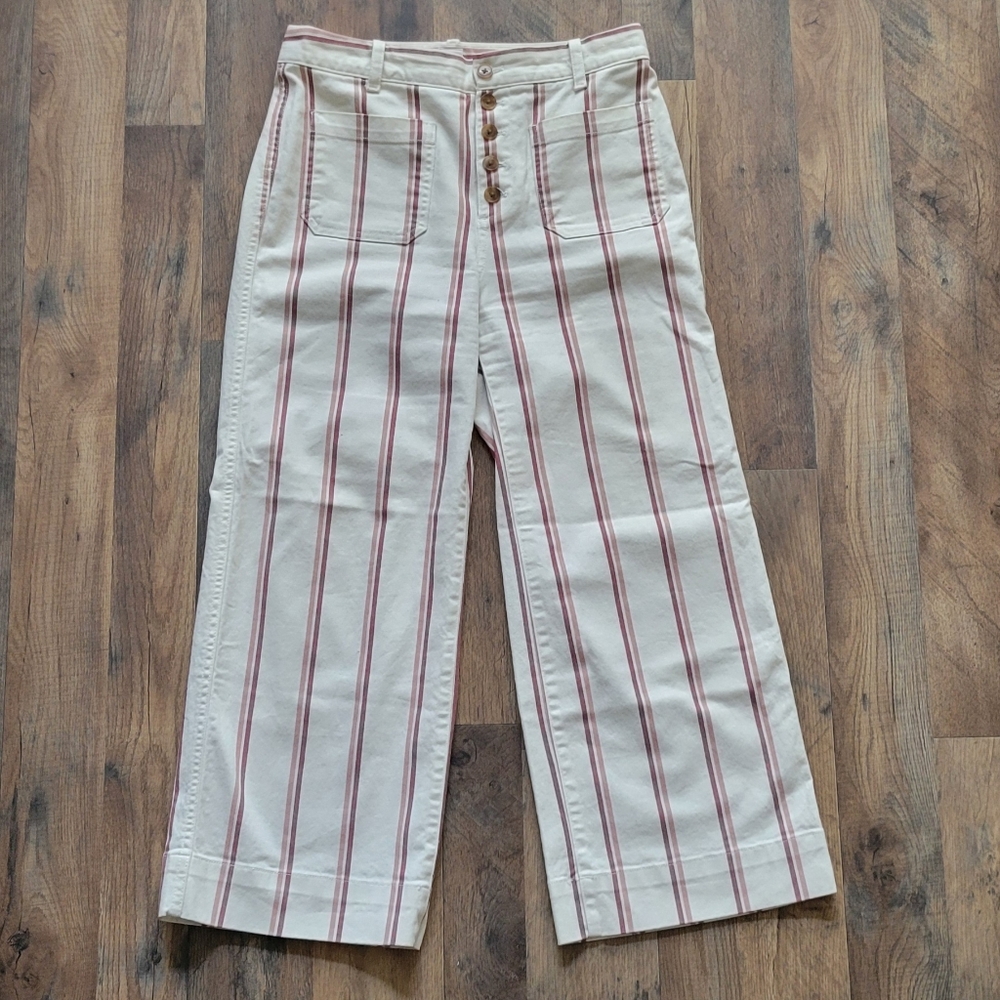 GAP Striped Wide Leg Cropped Jeans